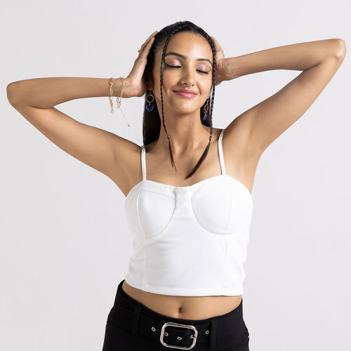 Buy MIXT by Nykaa Fashion White Solid Strappy Corset Crop Top Online