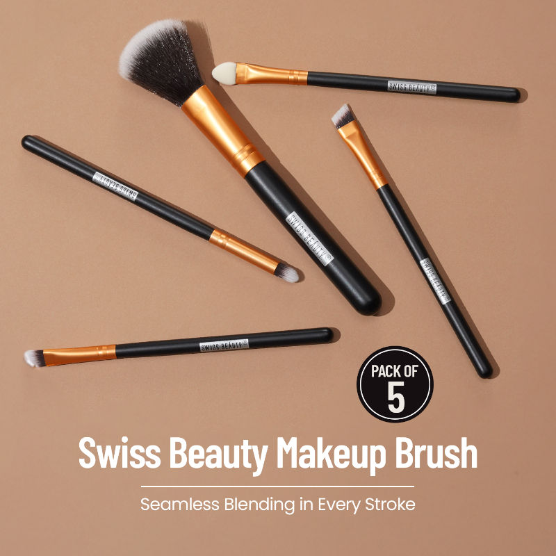 Buy Swiss Beauty Makeup Brush Set of 5 - Golden Online