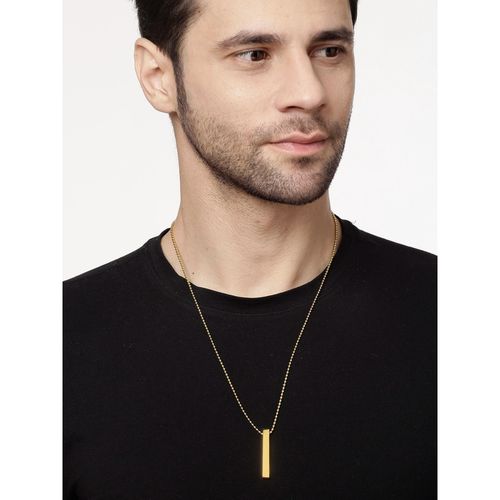 NVR Men Gold Plated Geometric Pendent with Chain Necklace