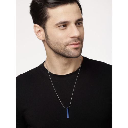 NVR Men Blue- Silver Plated Geometric Pendent with Chain Necklace