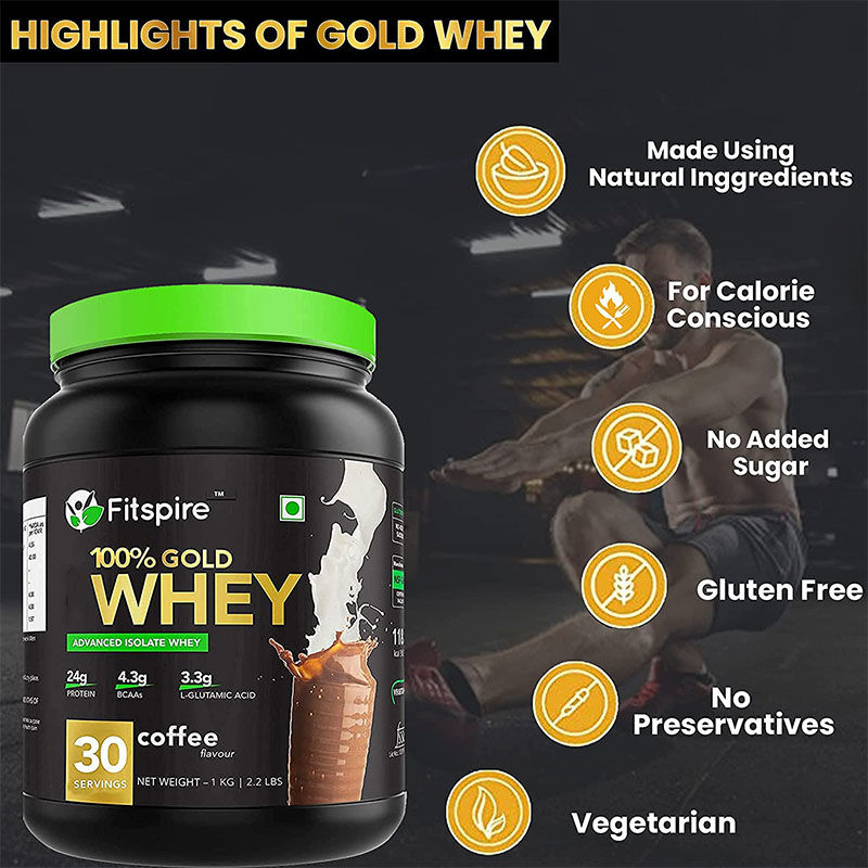 Fitspire Gold Standard 100% Whey Protein Isolate with Shaker - 1 kg/2.2 ...