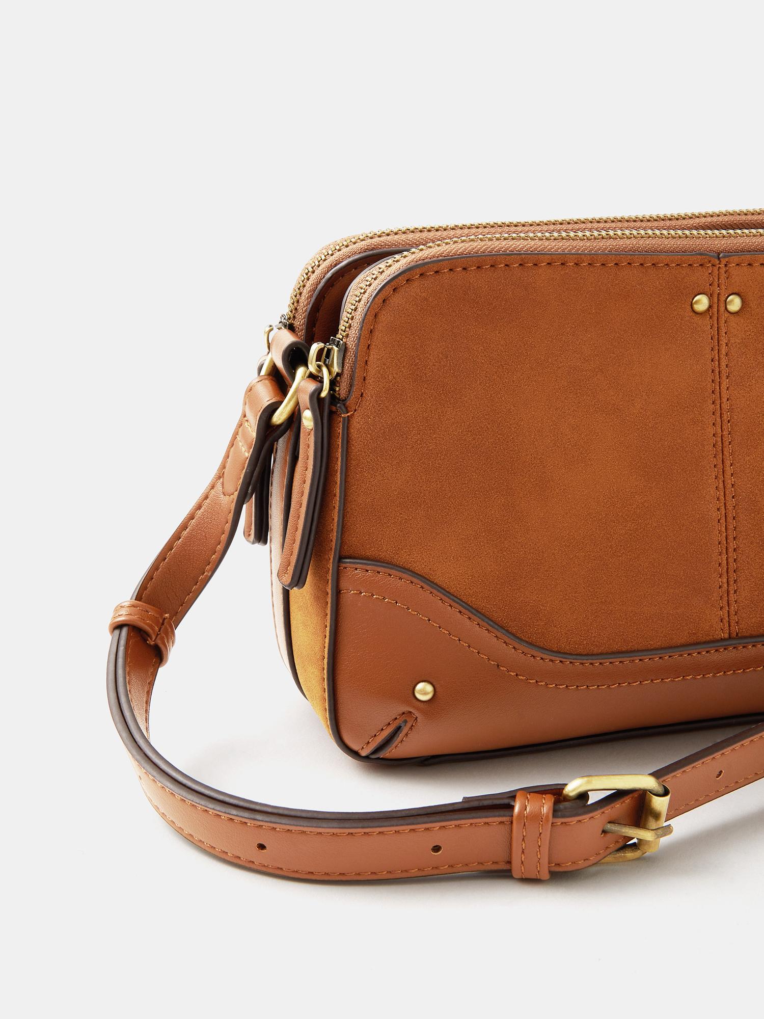 Buy Accessorize London Women'S Tan Classic Double Zip Sling Bag Online