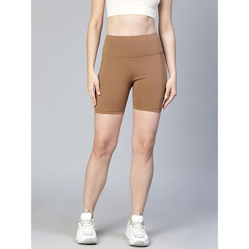 Buy Athlisis Women Khaki Mid Waist Fitness Shorts Online