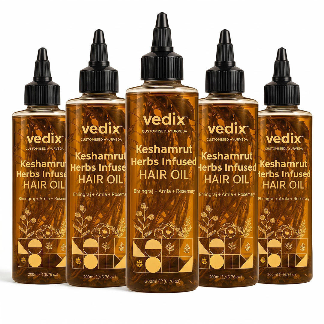 Vedix Keshamrut Herbs Infused Ayurvedic Anti-Hairfall Oil - Pack Of 5