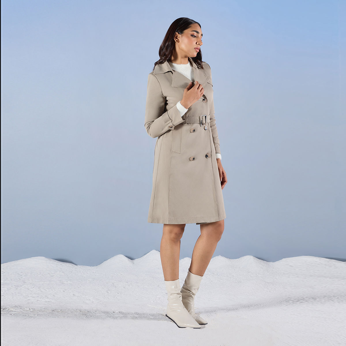 Grey knee length outlet coat