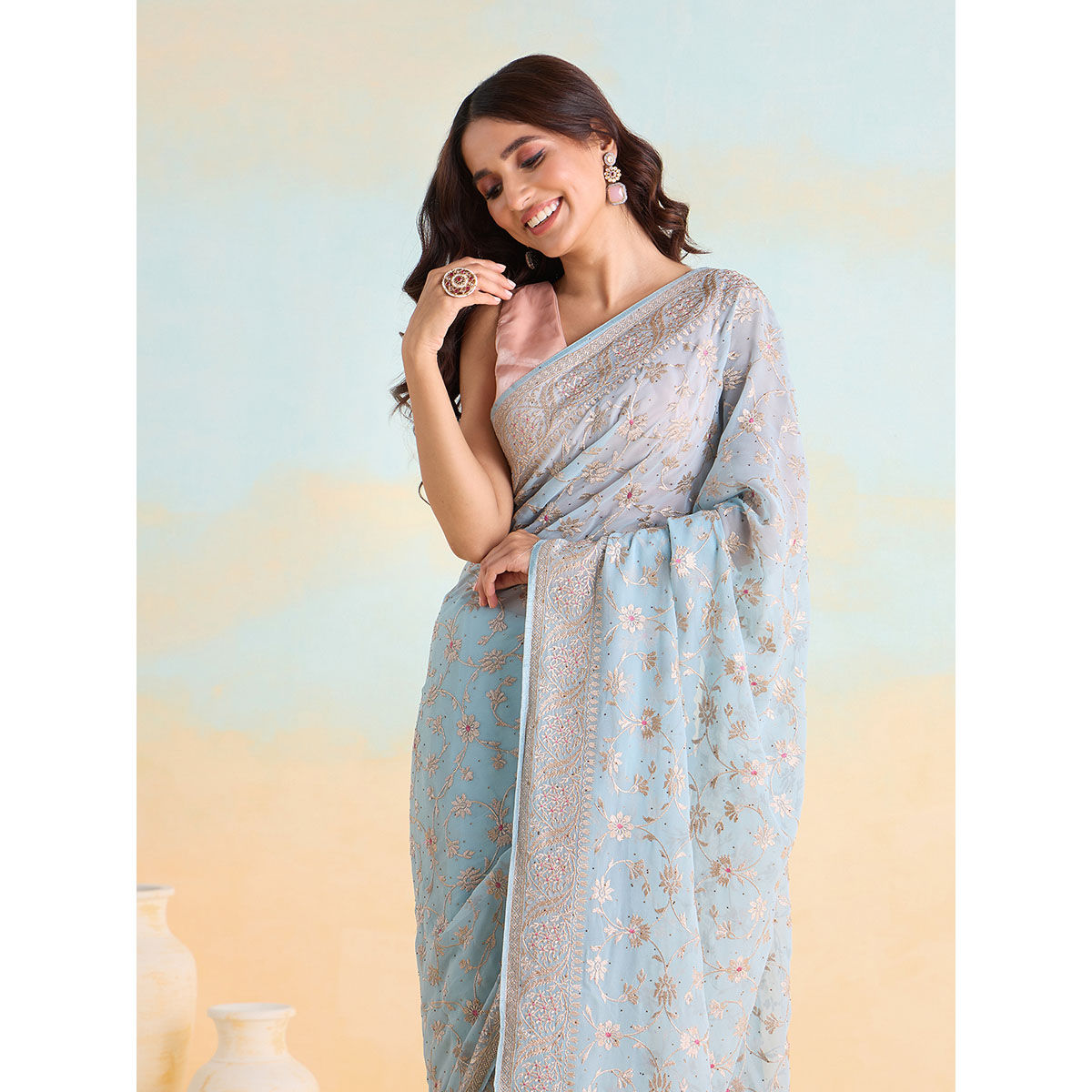 Blue Sarees - Buy Blue Sarees Online | Ekaya Banaras