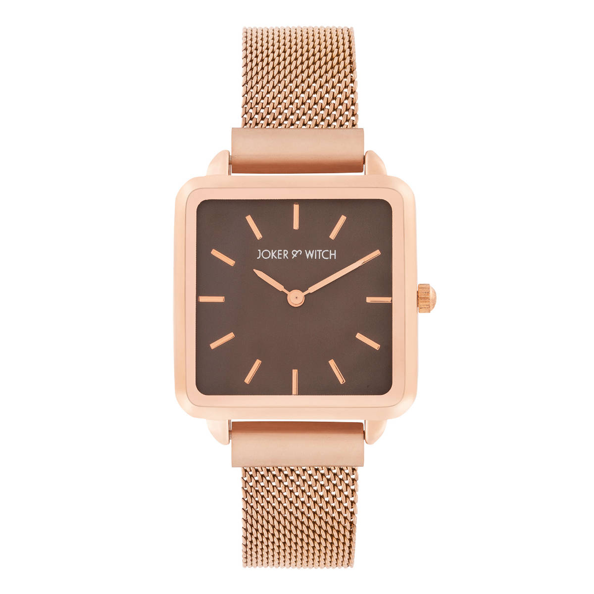 Joker & Witch Women Vintage Brown Square Dial Rose Gold Metallic Strap Watch (AMWW1097) (M)