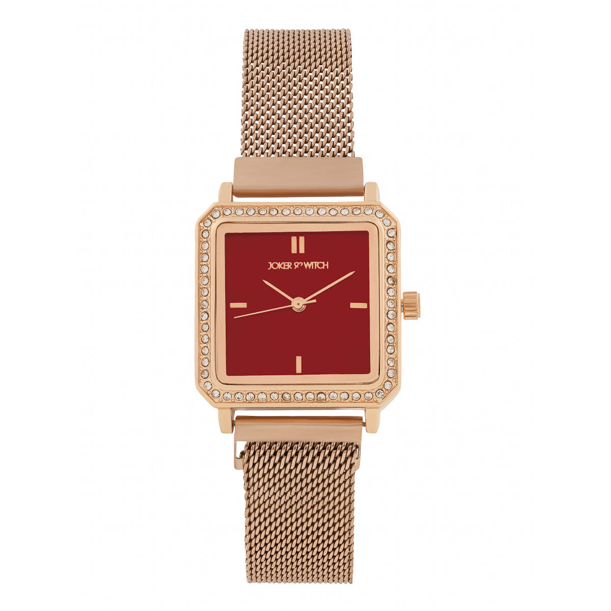 Joker & Witch Women Octa Red Square Dial Rose Gold Metallic Strap Watch (AMWW1111) (M)