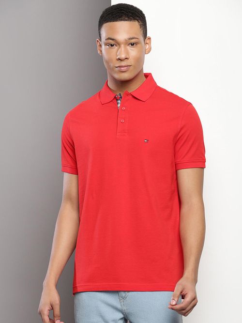 Buy Tommy Hilfiger Mens Red Solid Polo T-Shirt Online