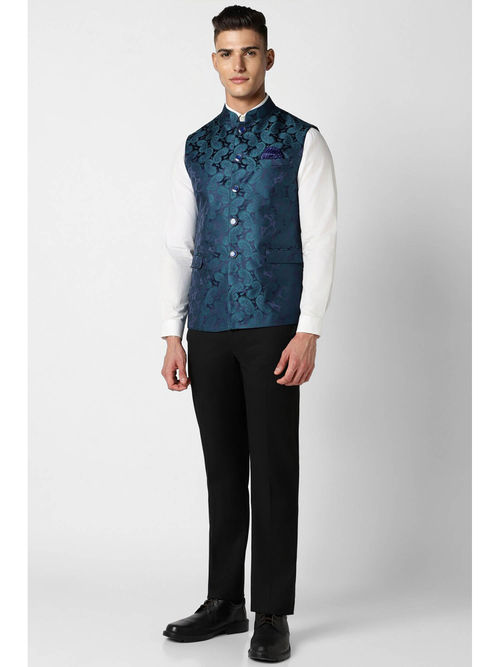 Buy Van Heusen Men Navy Print Wedding Nehru Jacket Online