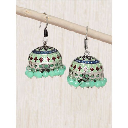 Buy OOMPH Oxidised Silver Tone Mint Green Meenakari Ethnic Jhumka