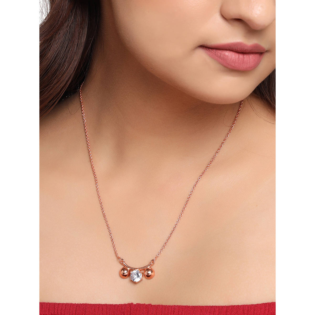 VIRAASI Elegant Rose Gold Plated Crystal Beaded Necklace for Girls