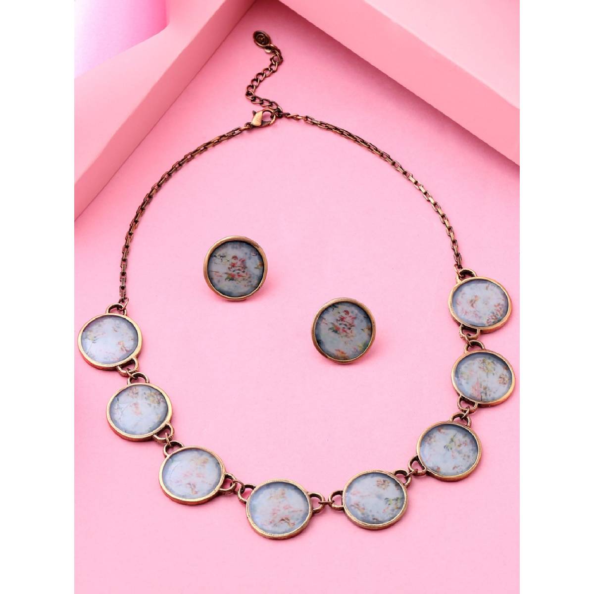 Estele Gold Plated Nebula Pattern Necklace for Women (Set of 2)