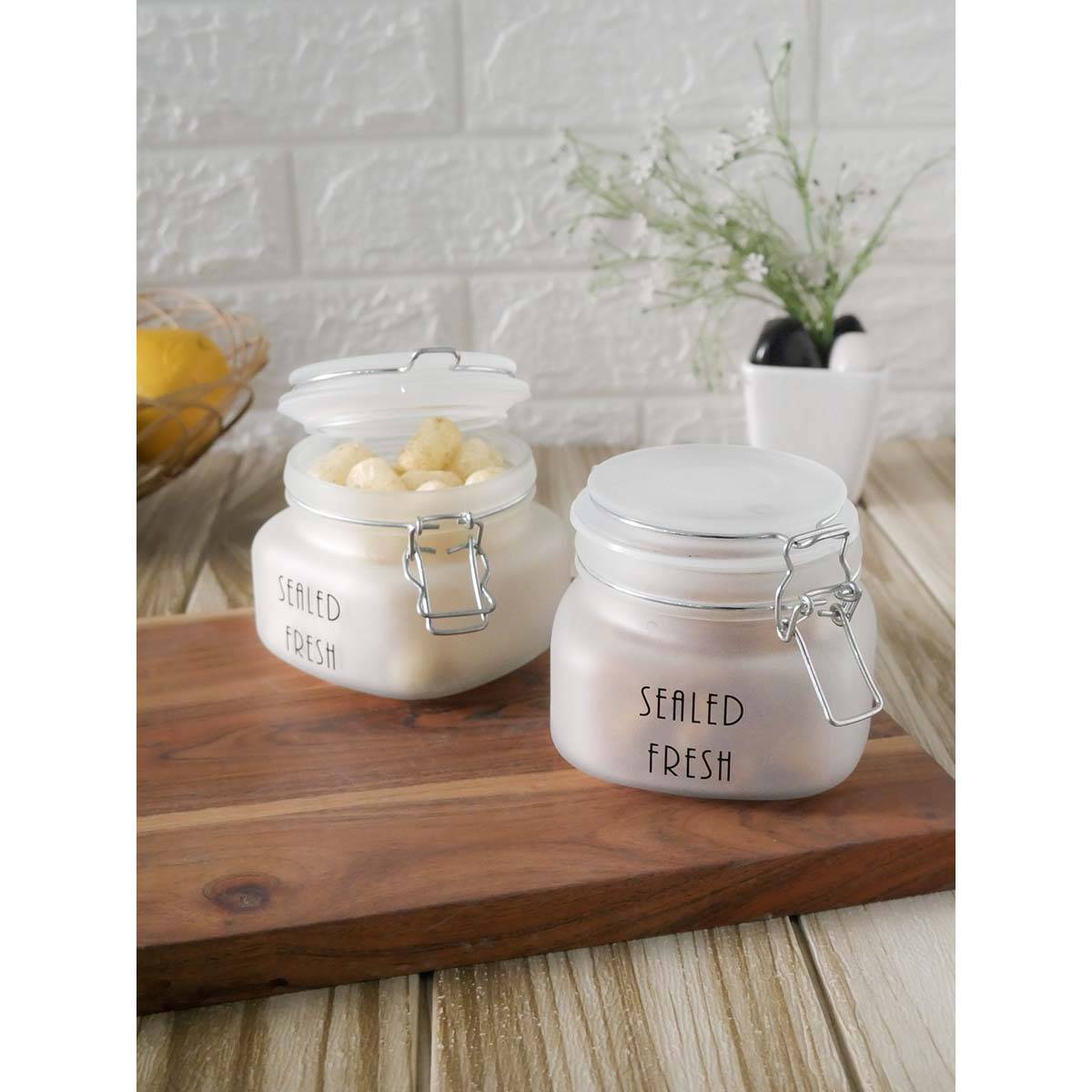 Femora Frost Kitchen Storage Jar & Airtight Steel Lid, 500 Ml (Pack Of 2)