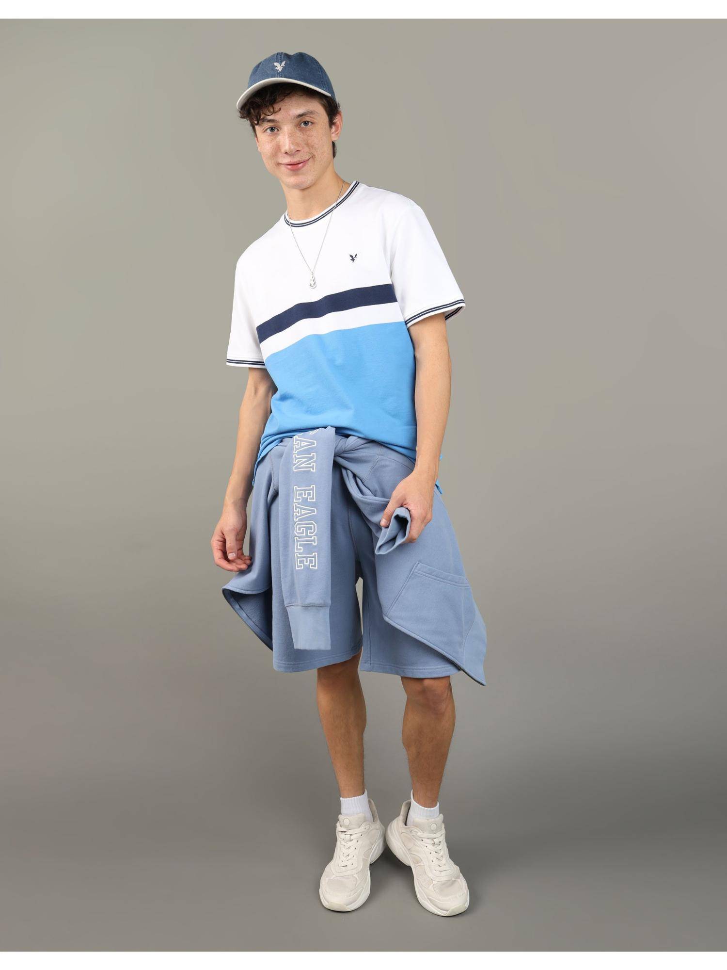 Buy American Eagle Men Blue Flex Pique Colorblock T-Shirt Online