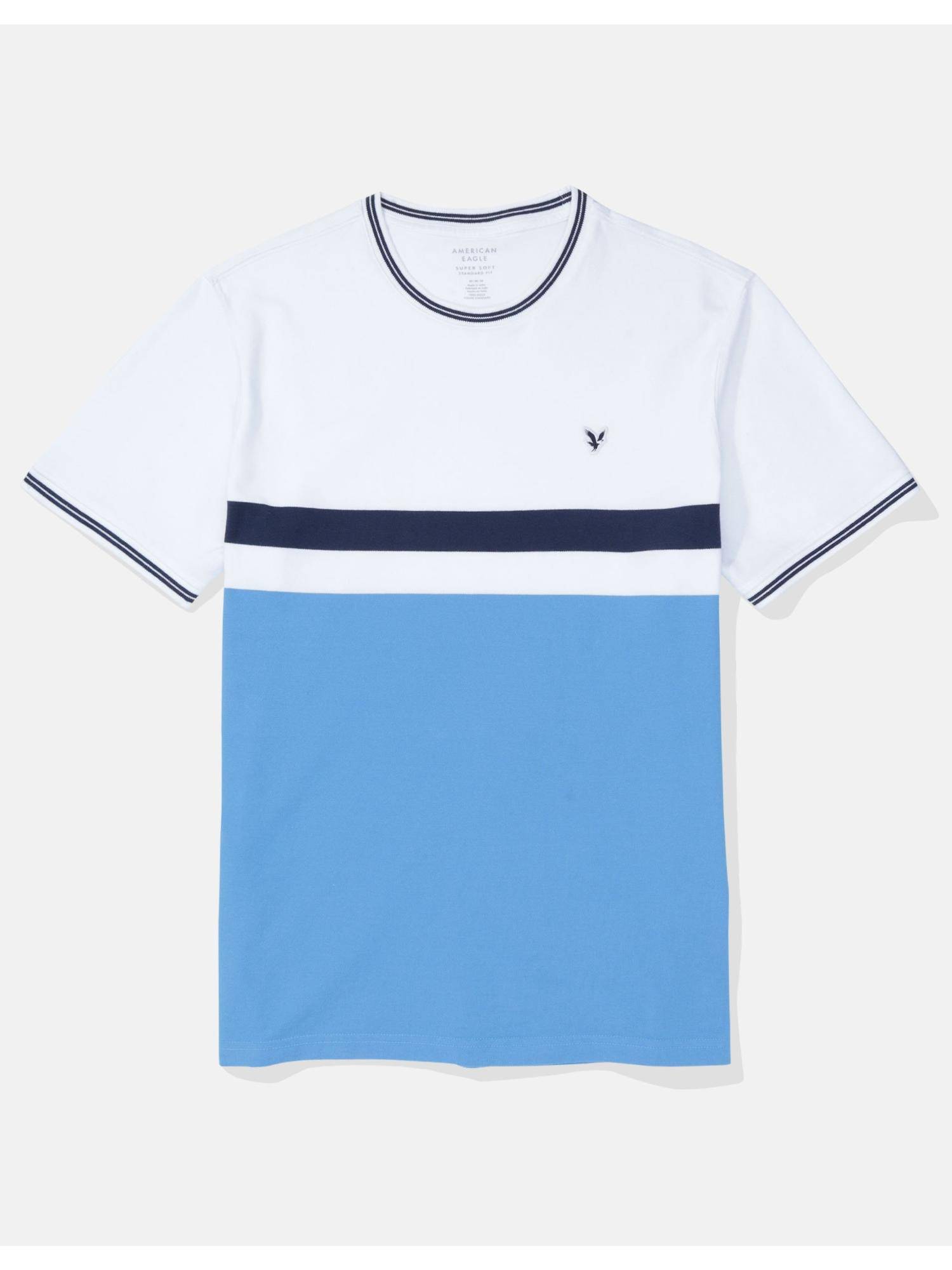 Buy American Eagle Men Blue Flex Pique Colorblock T-Shirt Online