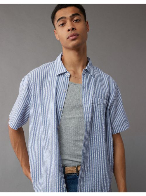 Buy American Eagle Men Blue Striped Button-Up Poolside Casual Shirt Online