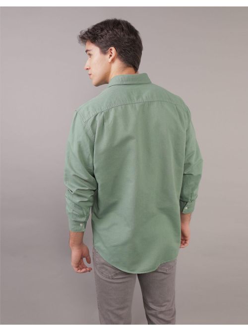 Buy American Eagle Men Green Linen Button-Up Shirt Online