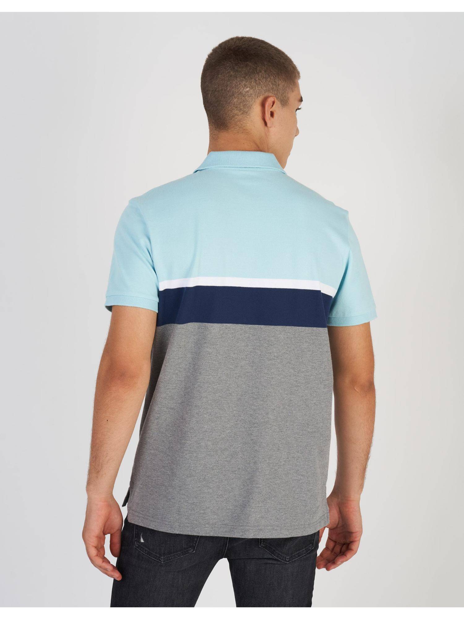 Buy American Eagle Men Blue Striped Colorblock Icon Polo T-shirt Online