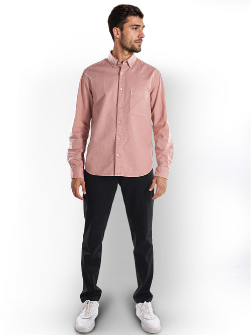 Buy CELIO Men Pink Solid Regular Fit Cotton Denim Shirt Online
