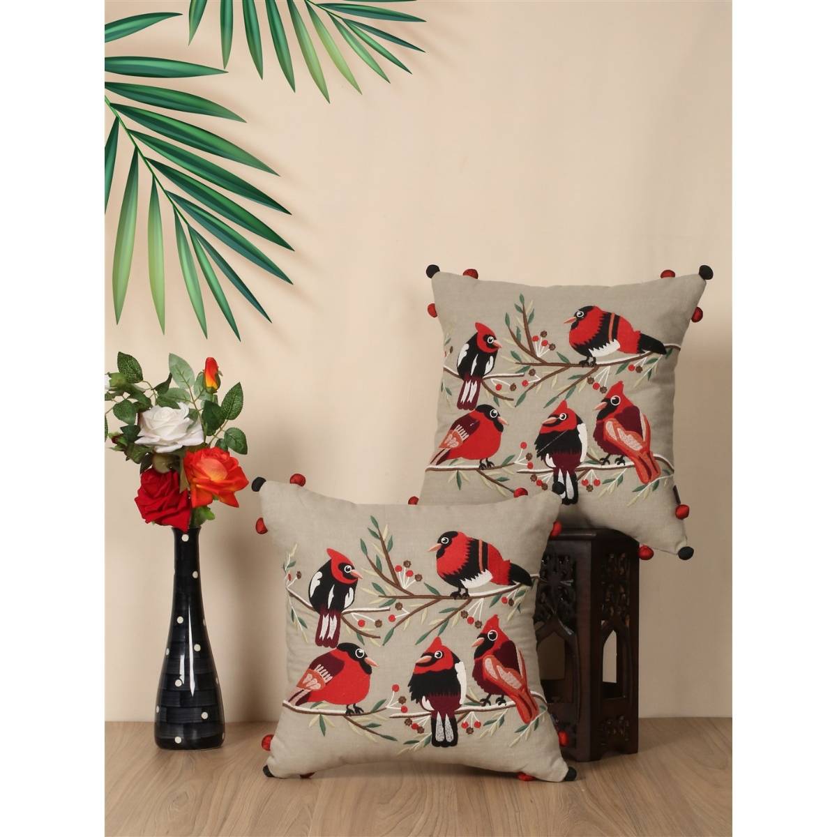 SHADES OF LIFE Cotton Decorative Multi Color Cushion Covers (Multi Color Emb 16 x 16)