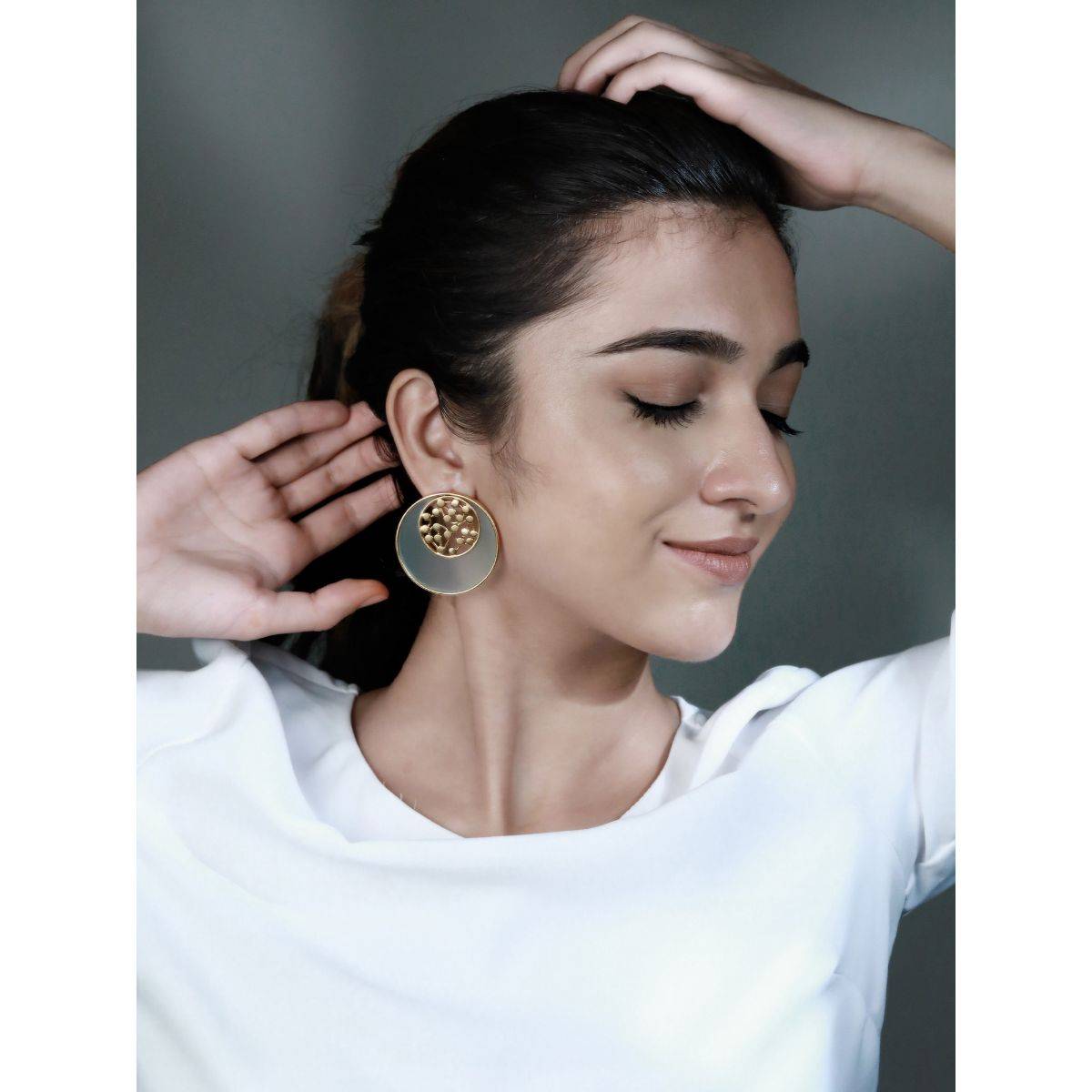 Suhani Pittie Gold Plated Blue Acrylic And Dotted Round Earrings
