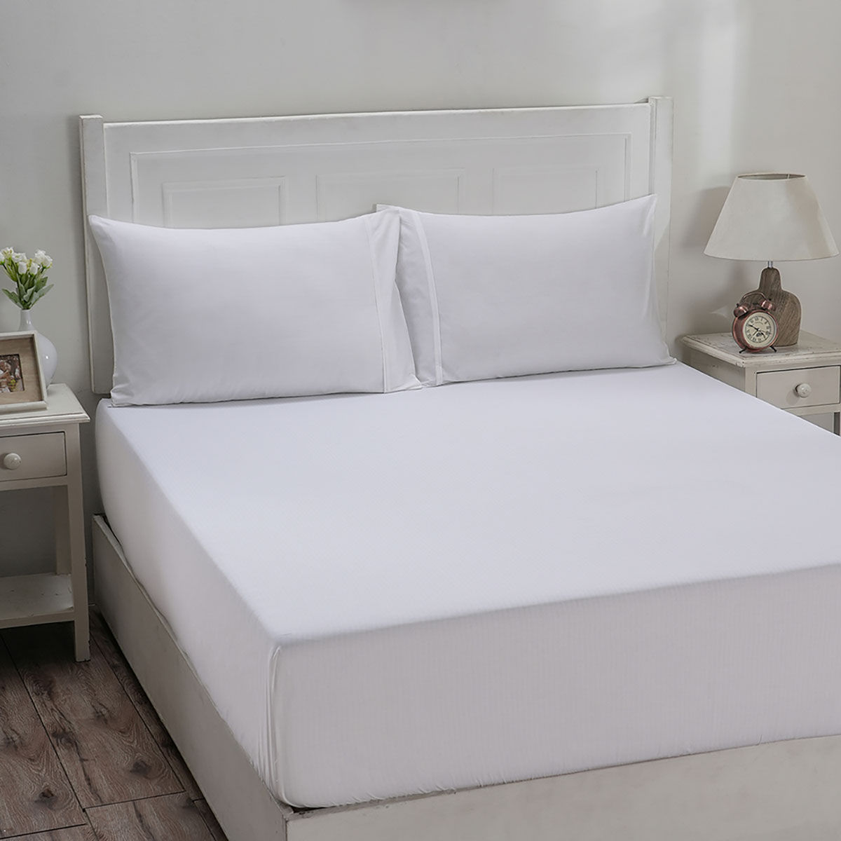 Buy Maspar Colorart Eden 144 TC Cotton Solid White Double Fitted Sheet with 2 Pillow Covers
