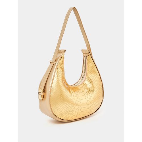 Buy Styli Womens Gold Pu Croc Texture Half Moon Handbag Online