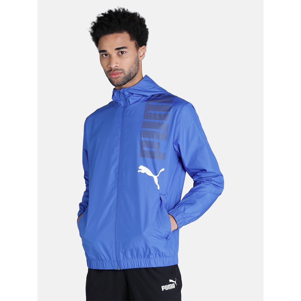 Puma Hooded Graphic Mens Blue Jacket