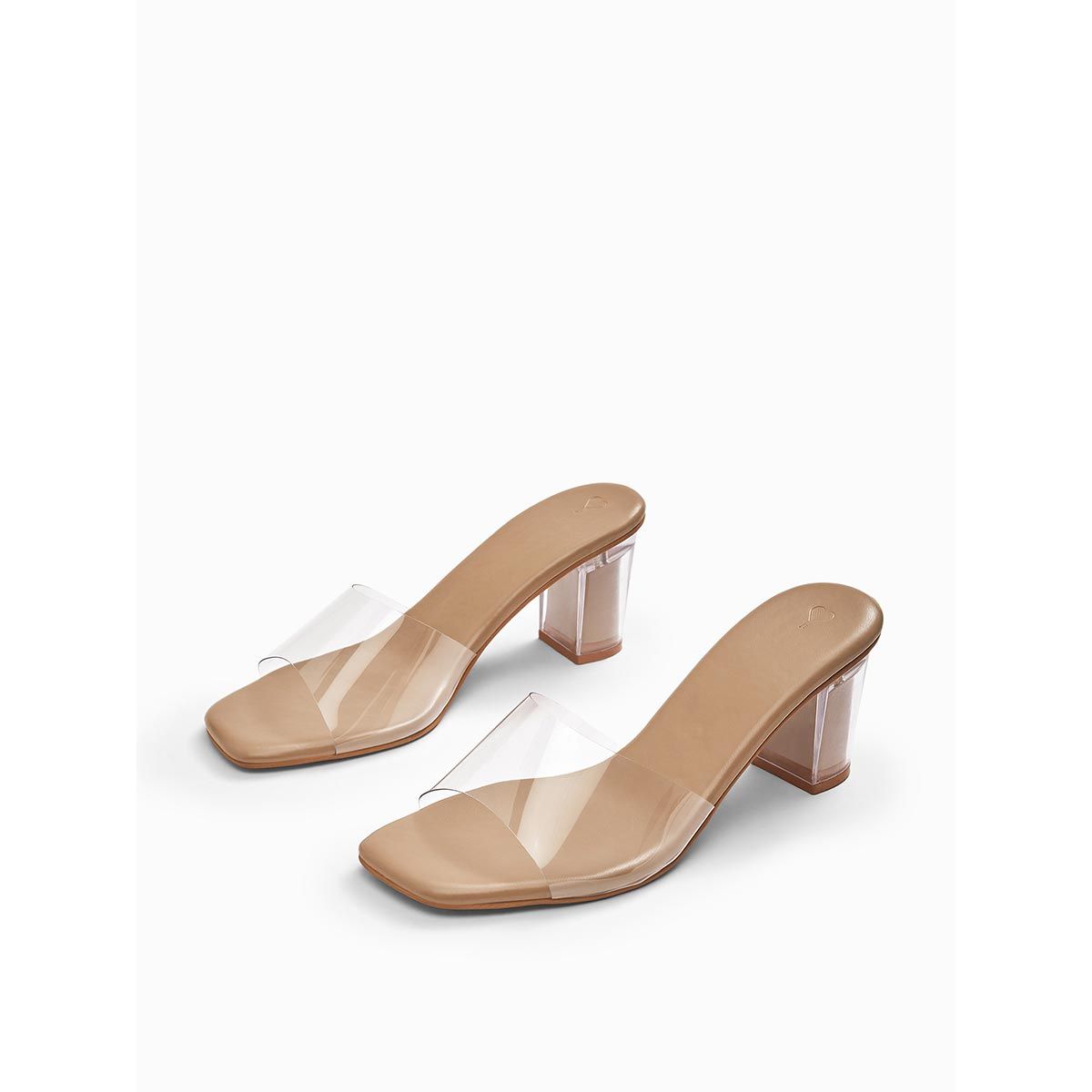 Buy The Label Life Solid Beige Clear Strap Block Heels Online