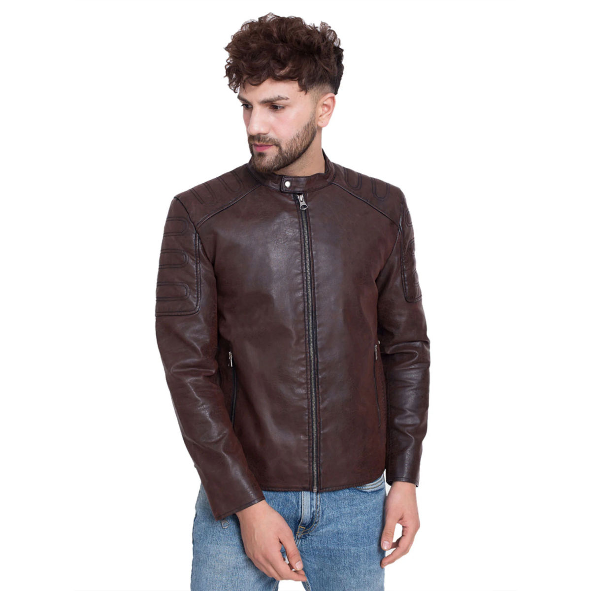 Buy Justanned Brown Leather Jacket Online