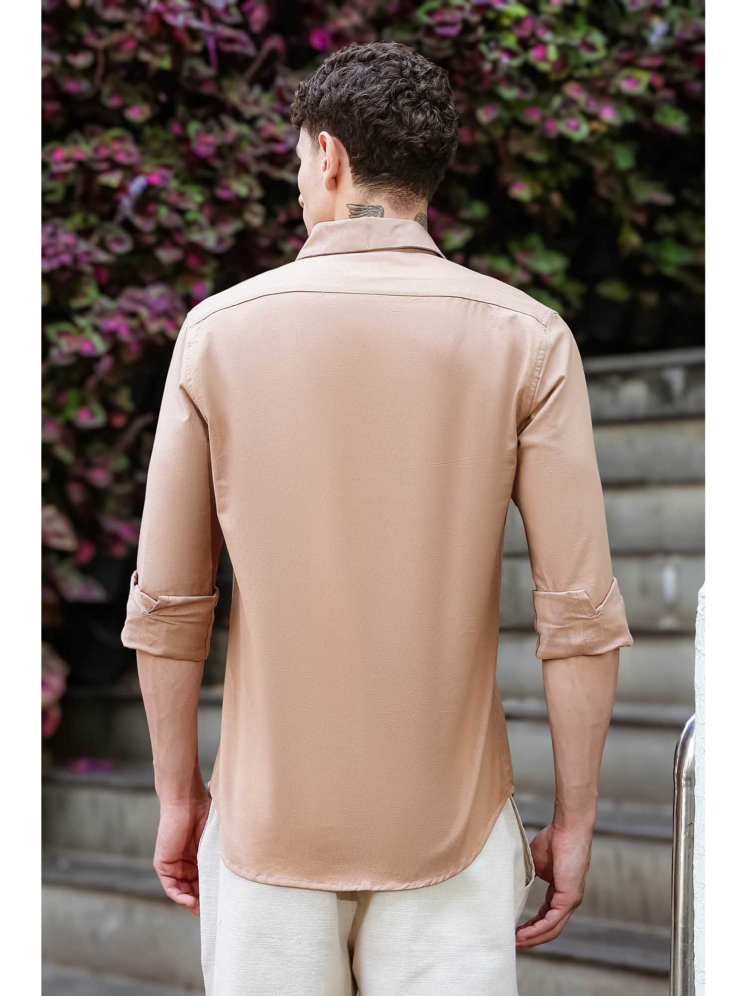 Buy Eszett Hidden Treasure Brown Embroidery Linen Shirt Online