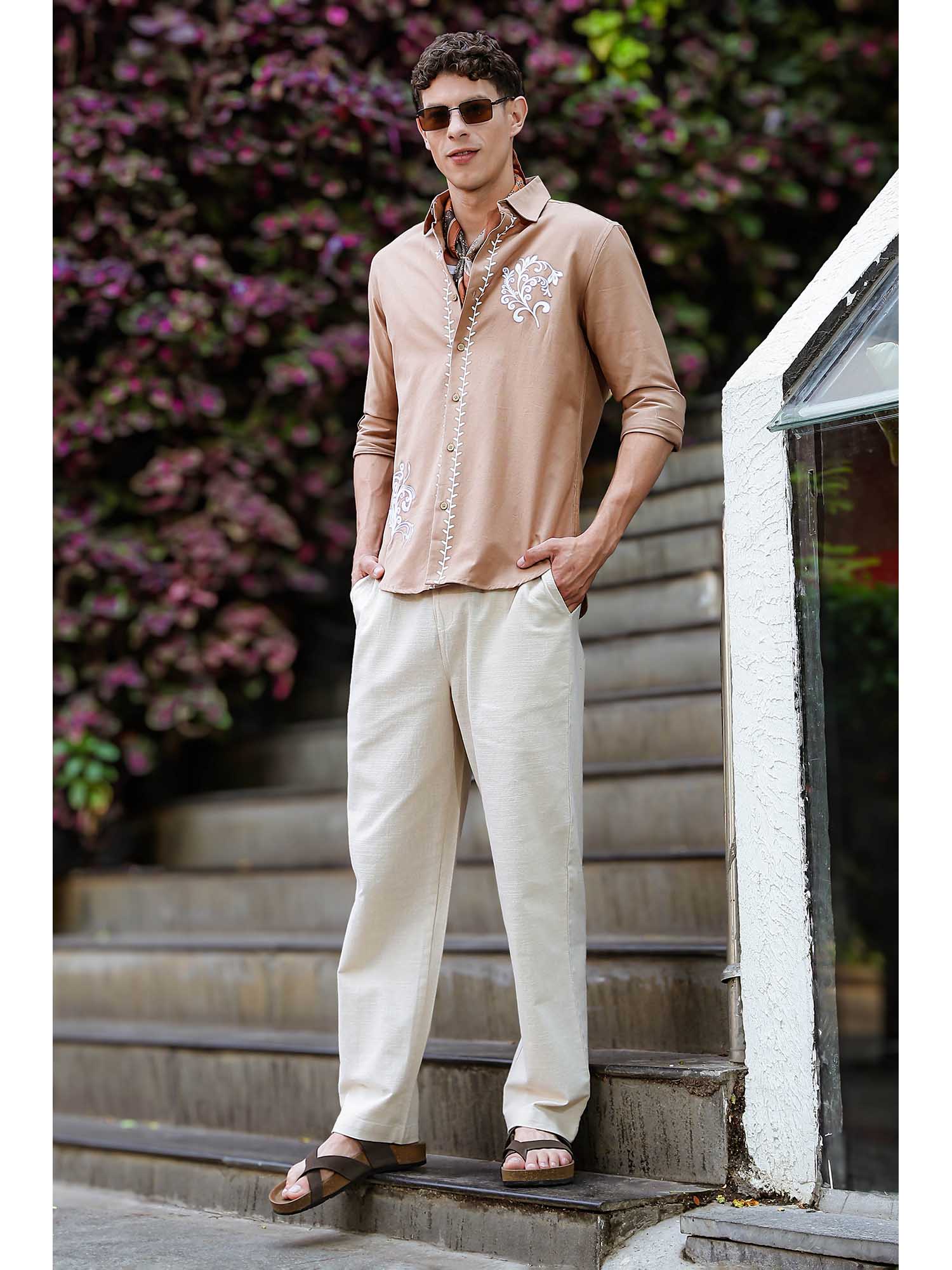 トップス Esan Buy Eszett Hidden Treasure Brown Embroidery Linen Shirt Online