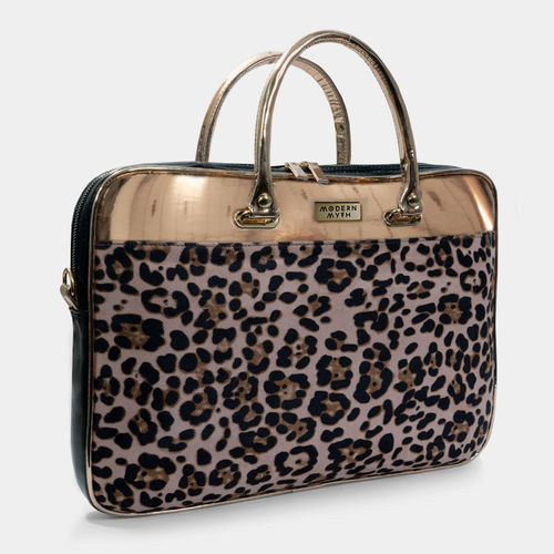 Modern Myth Leopard Cheetah Print Metallic Rosegold Laptop Sleeve Bag For  Up To 15