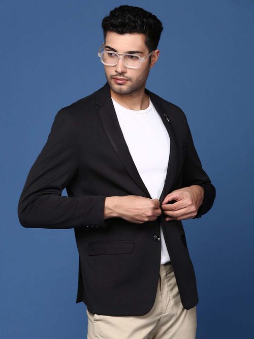 Buy SHOWOFF Mens Black Slim Fit Single Breasted Blazer Online