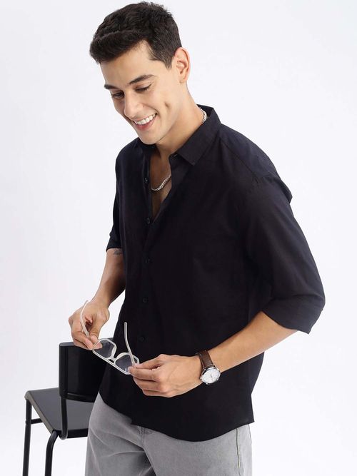 Buy SHOWOFF Mens Long Sleeves Solid Slim Fit Black Shirt Online