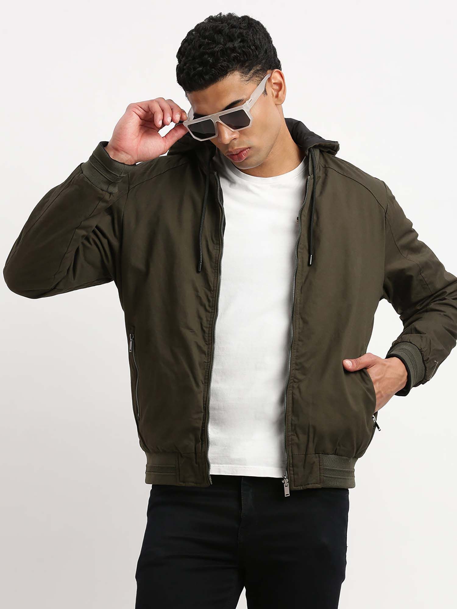 Buy SHOWOFF Mens Green Solid Reversible Bomber Jacket Comes with