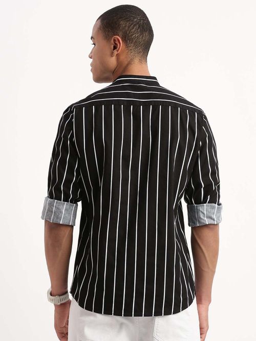Buy SHOWOFF Mens Long Sleeves Mandarin Collar Vertical Stripes