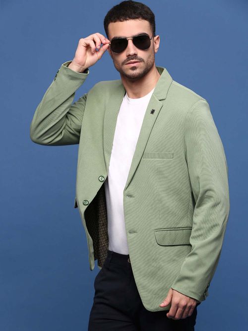 Buy SHOWOFF Men Green Slim Fit Single-Breasted Blazer Online