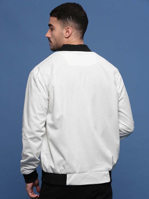 Buy SHOWOFF Men High Collar Solid White Bomber Jacket Online