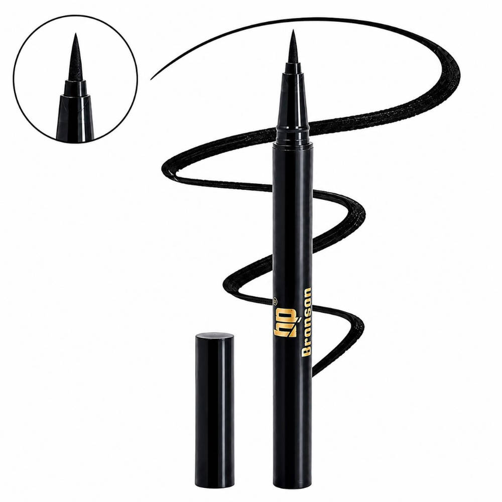 Bronson Professional Precision Black Liquid Eyeliner Pen Waterproof & Smudge-Proof Winged Tip
