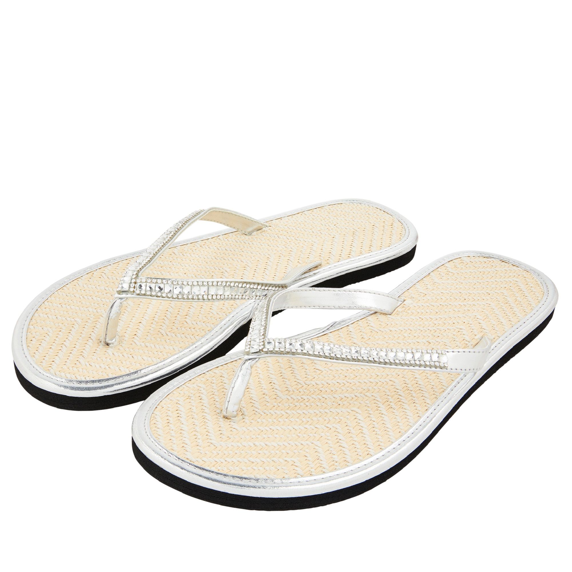 Buy Accessorize London Silver Crystal Silver Seagrass Flip Flops Online