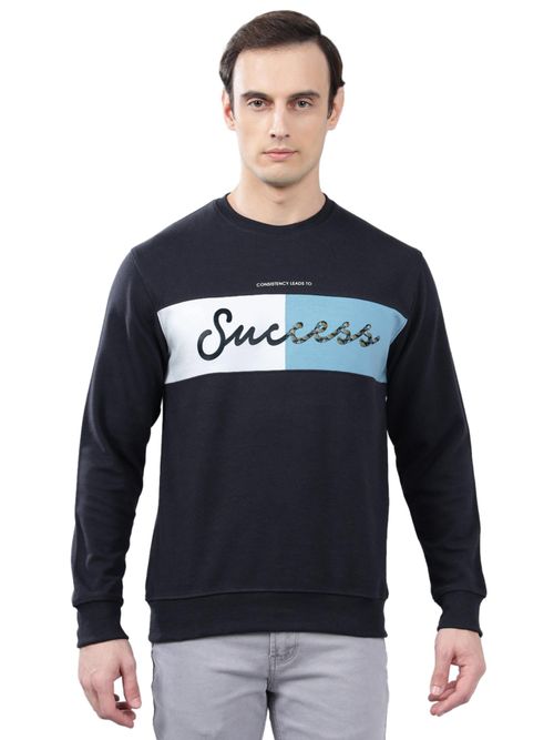 Cantabil Men Navy-Blue Printed Casual Winter Wear Sweatshirt