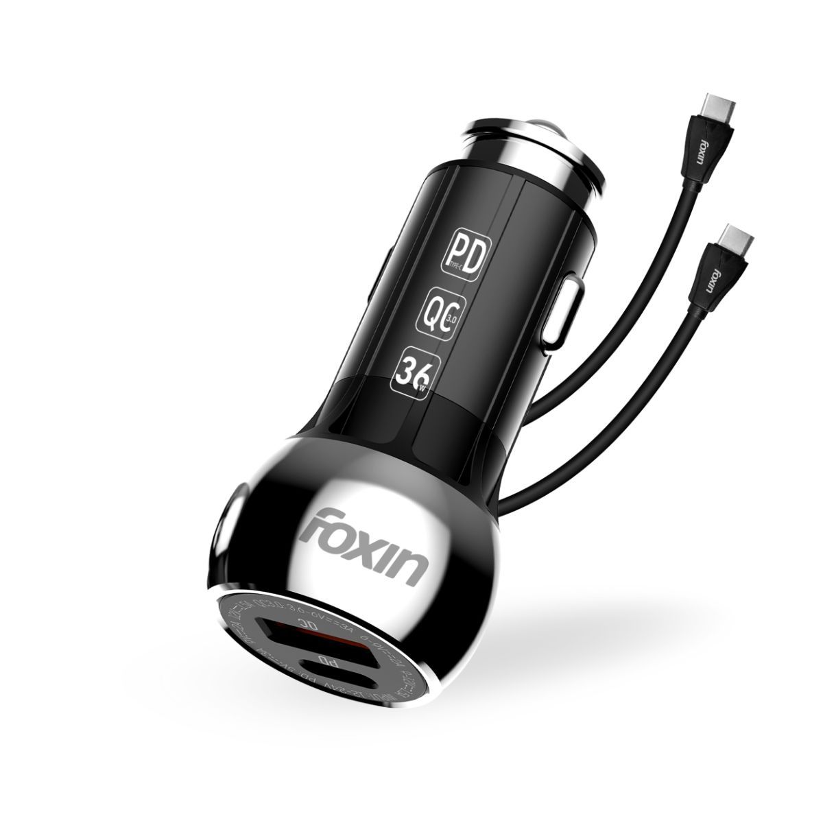 Foxin 36W Dual Mode PD TypeC+QC3.0 Car Charger with 1M Type-C to Type-C PD Cable FCC-005