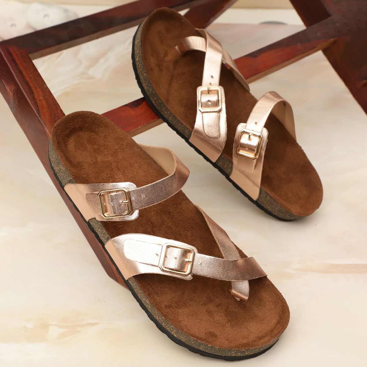 Buy MOZAFIA Womens Compass Rose Gold Sandals Online