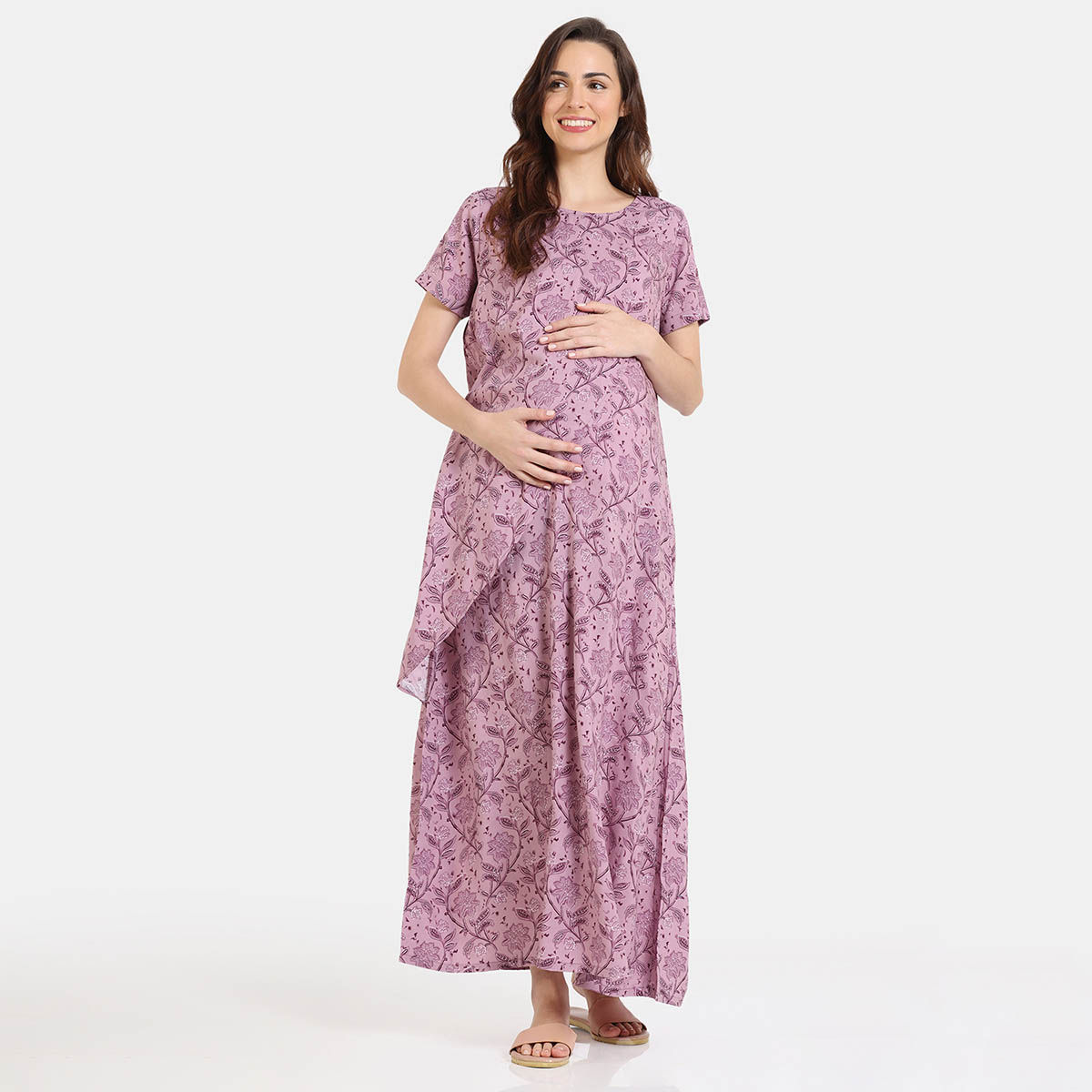 Buy Zivame Coucou Maternity Nighty with Front Zipper and Discreet Feeding Germanium Pink Online
