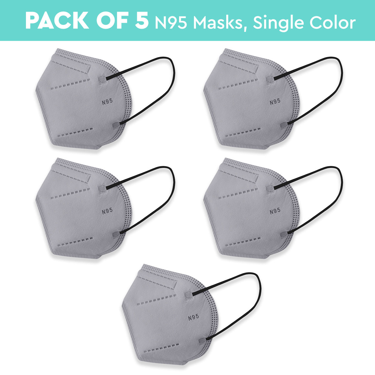 Nykaa Fashion Essentials- Certified N95 Mask with 5 Layer Protection Pack of 5-NYA021 - Grey