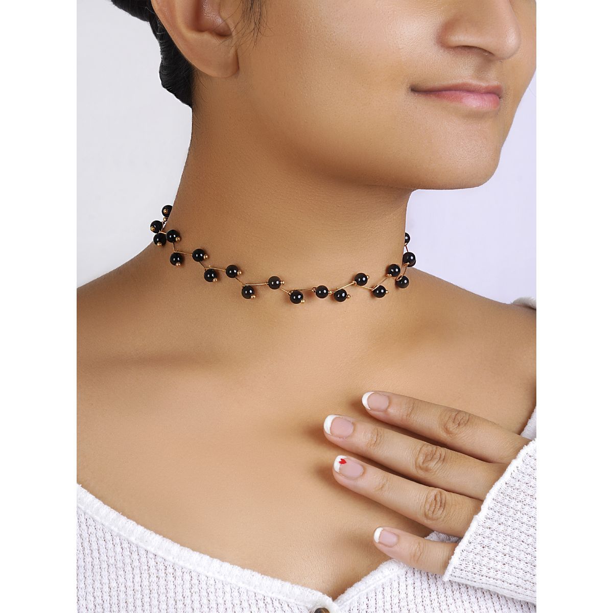 Buy Gold plated Imitation Jewelry Designer Black Beads Chain Online -  Griiham
