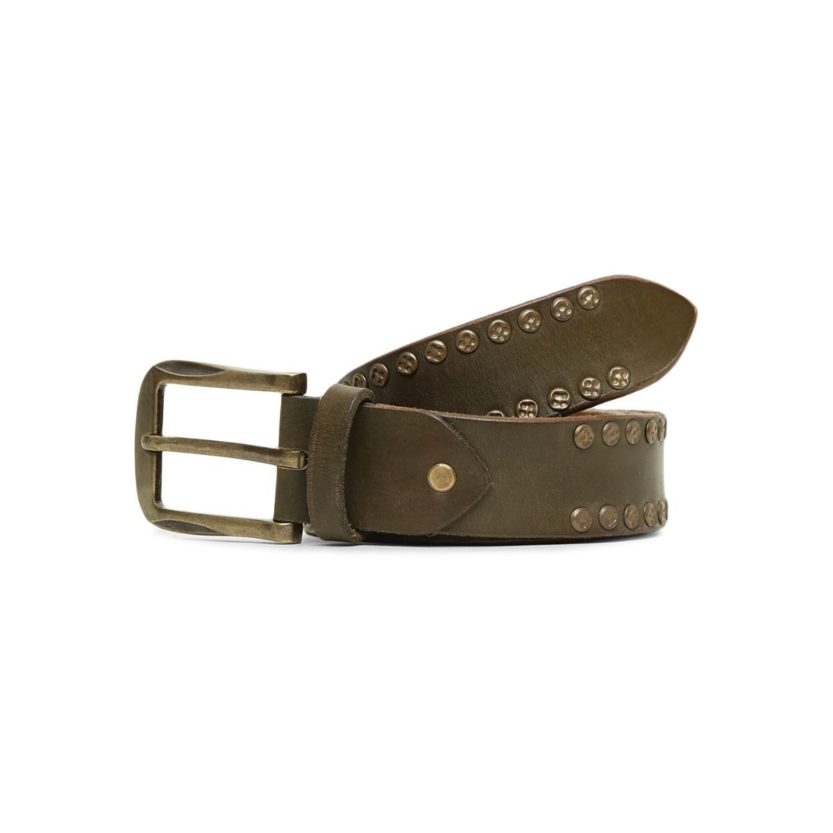 Buy ART N VINTAGE Premium Olive Genuine Leather Studded Men's Belt