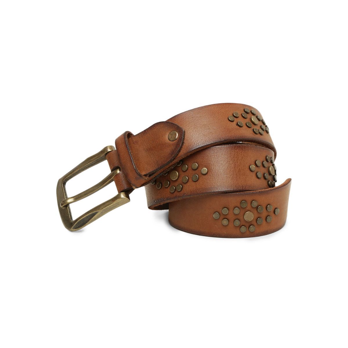 Buy ART N VINTAGE Mens Cognac Studded Leather Belt Online